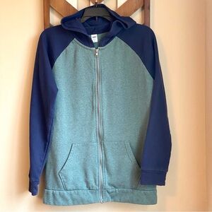 VGUC Boys 14-16 XL Plus Raglan Hoodie Sweatshirt Blue Full Zip Old Navy Husky